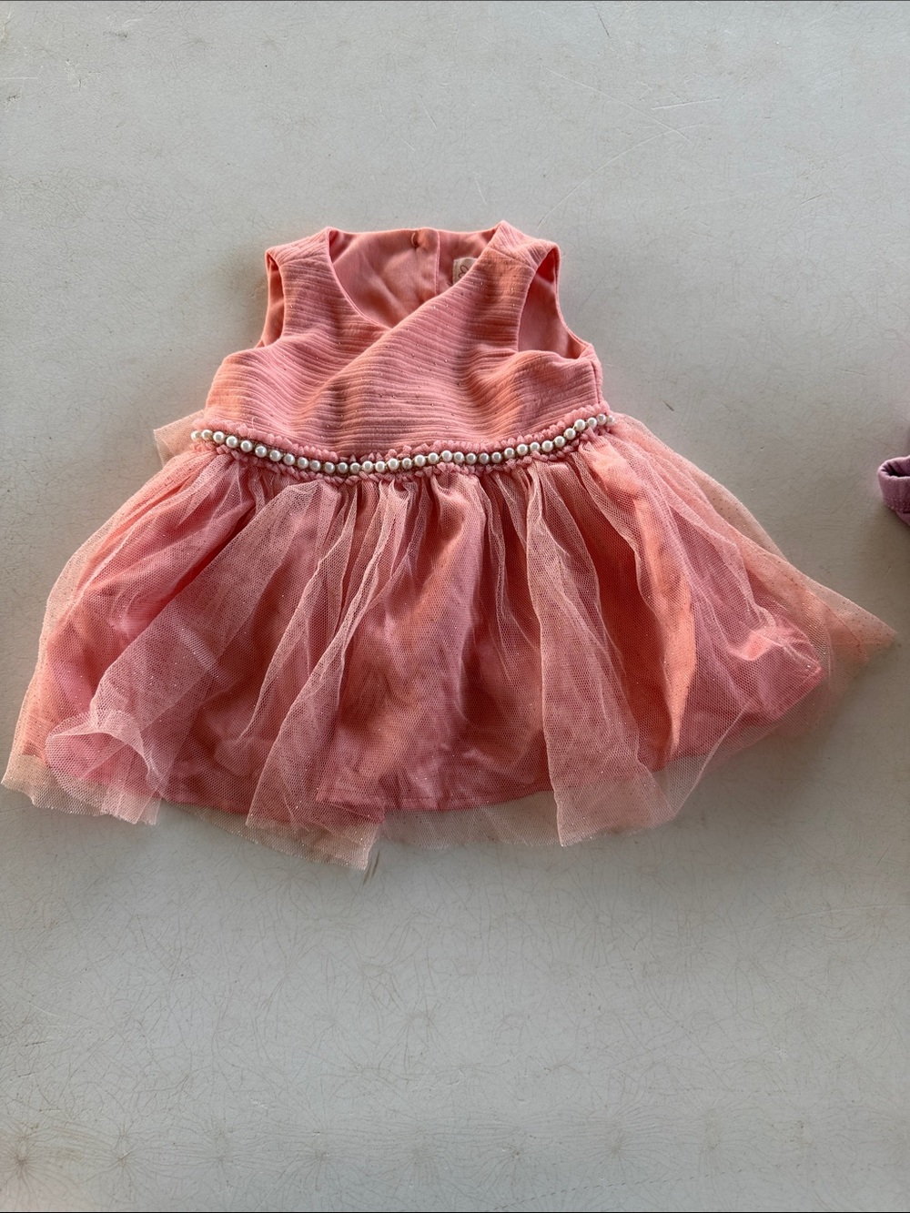 Nanette Sleeveless Coral Pink Tulle Dress with Pearl Waist for Girls